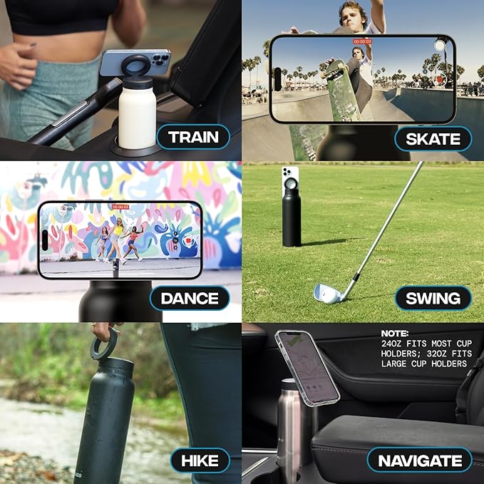 MagSip™ | Water Bottle + Tripod + Phone Stand