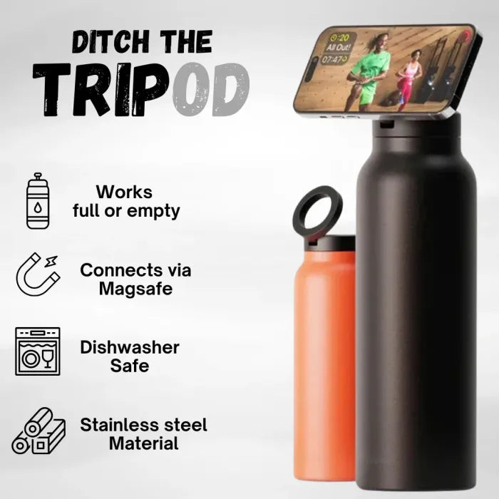 MagSip™ | Water Bottle + Tripod + Phone Stand